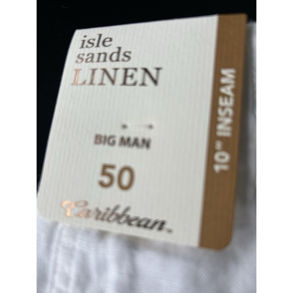 New Men's White Linen Shorts For 48 Waist Caribbean Elastic 10" Inseam - Picture 2 of 14